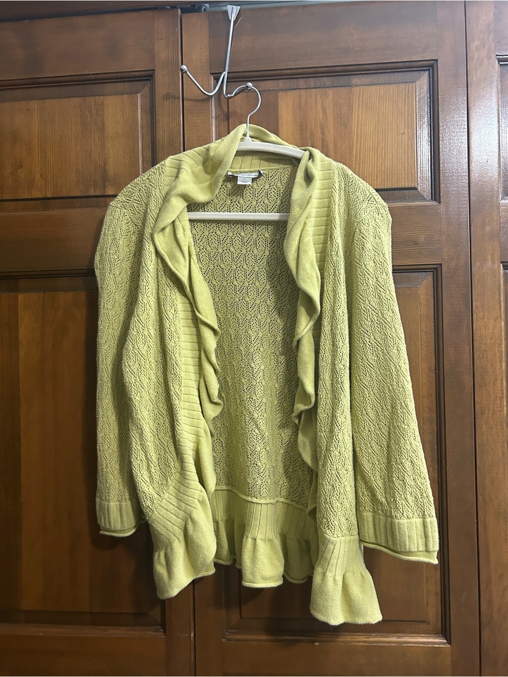 Christopher & Banks Light Green Ruffle-Trim Open Cardigan